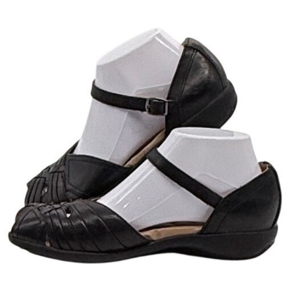 Earth Spirit Sandals Women 7 Black Leather Fisherman Mary Jane Comfort Casual - Picture 2 of 10